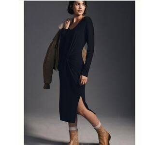 New Anthropologie Sundry West Coast Knotted Slip Midi Dress $183 MEDIUM Black